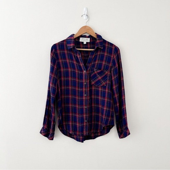 Anthropologie Cloth & Stone Blue Plaid Button-Up - Picture 1 of 8